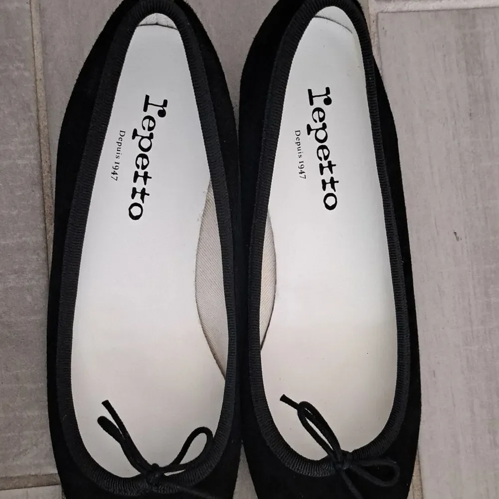 *Rare* Repetto Norma Black Suede Ballet Wedge Pumps with Bow Detail Size 5